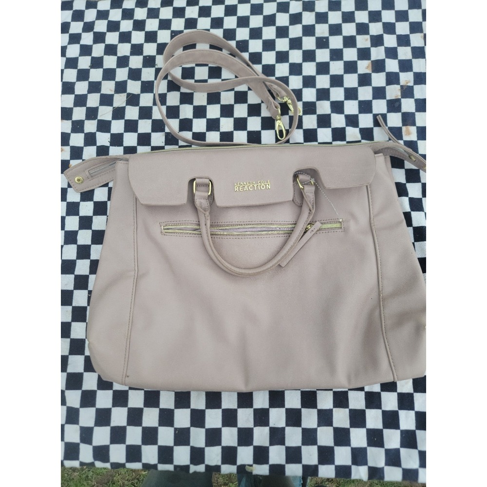 Kenneth Cole Reaction Beige Satchel Crossbody Bag Gold Hardware